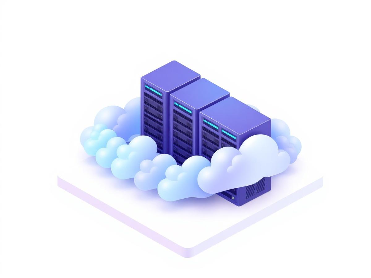 Isometric illustration of cloud server racks and network